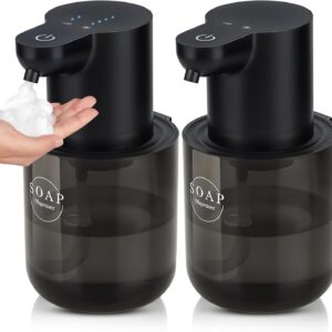2 Pack Automatic Soap Dispenser, Touchless Automatic Foaming Soap Dispenser, Electric Wall Mounted Dispenser, 13.5oz/400ML USB Rechargeable with 4-Level Adjustment for Bathroom, Kitchen & Office