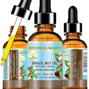 Botanical Beauty BRAZIL NUT OIL Bertholletia Excelsa WILD GROWTH RAW Brazilian 100% Pure Natural Virgin Unrefined 1 Fl.oz.- 30 ml for FACE, SKIN, BODY, HAIR, NAILS, FOOT CARE