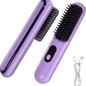 Cordless Hair Straightener Brush, Mini Portable Straightening Brush for Travel, USB Rechargeable Negative Ion Hot Comb Straightener for Lightweight Carry, Handbag Storage, Touch Up, Busy Commute