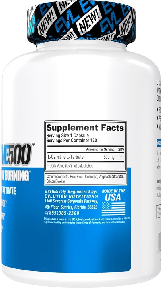 Evlution EVL L-Carnitine 500mg Supplement for Weight Management and Muscle Support - 120 Servings - Image 2