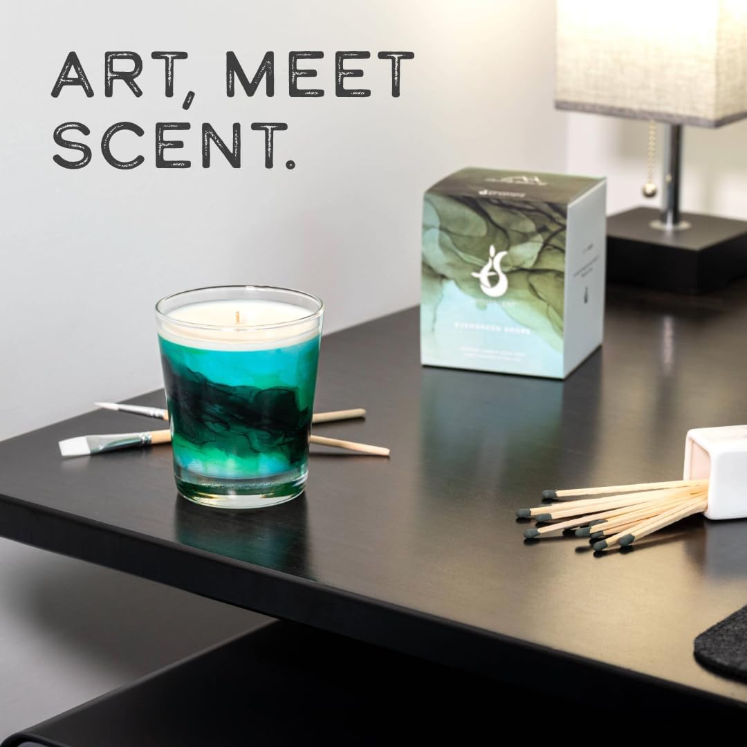 Evergreen Shore Art-Inspired Scented Candle | 10.5oz Soy Coconut Wax Blend | 60-Hour Burn | Premium Mountain Forest & Fresh Air Scent | Signature Artistic Glass Vessel | Unique Gift | Made in The USA - Image 6