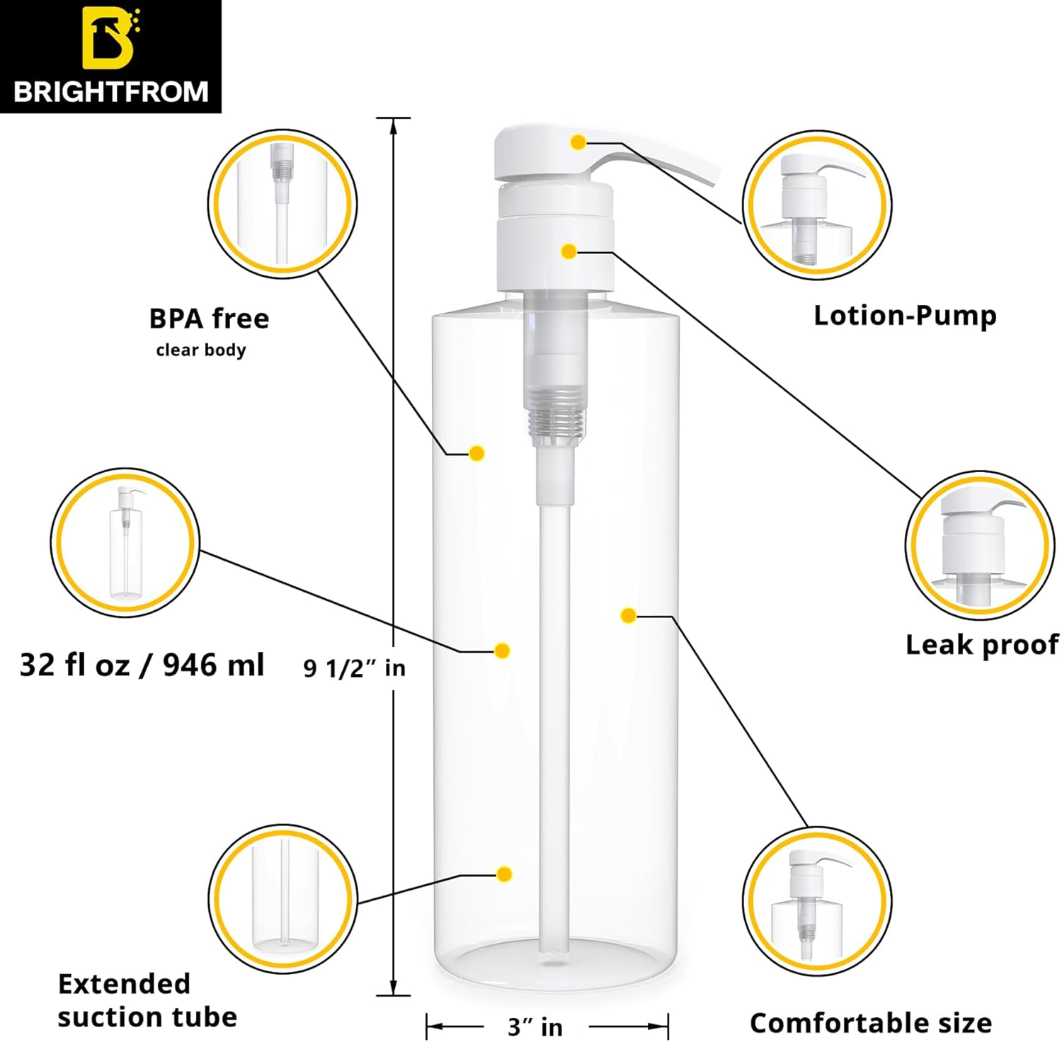 BRIGHTFROM 32 Ounce BPA-Free Shampoo Pump Bottles, 2 Pack - Image 2