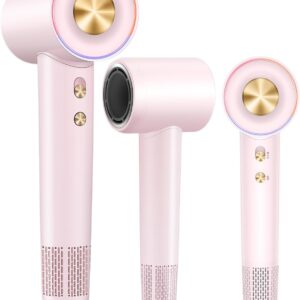 Hair Dryer,180000 RPM High-Speed Hair Blow Dryer with Brushless Motor, 500 Millions Negative Ionic Hair Dryer for Fast Drying, Quiet Thermo-Control Travel Hair dryers for Women Home Salon (Pink)