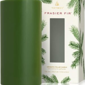 Thymes Frasier Fir Scented Candles for Home Decor - Green Pillar Candles for Women & Men - Place on Candle Holder - Luxury Home Fragrance Gifts - Large (3" x 6" Pillar)