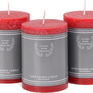 3x4 Inch Red Pillar Candles Set of 3, Christmas Candles Unscented Red Pillar Candles, Dripless Candles Long Burn Time for Wedding, Christmas Decor and Home Decor, Christmas Dinner Table Decor