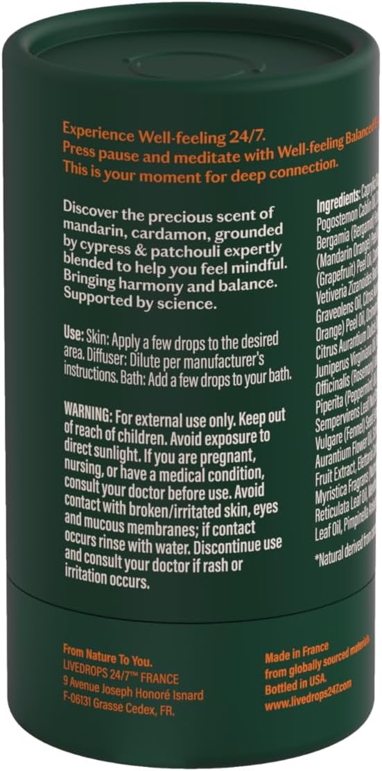 LIVEDROPS 24/7 Balanced Essential Oil Blend - Crafted in France Mandarin, Cardamon & Patchouli - Pure & Natural - Aromatherapy - Skin Safe & Diffuser Compatible - Clinically Tested - Image 8