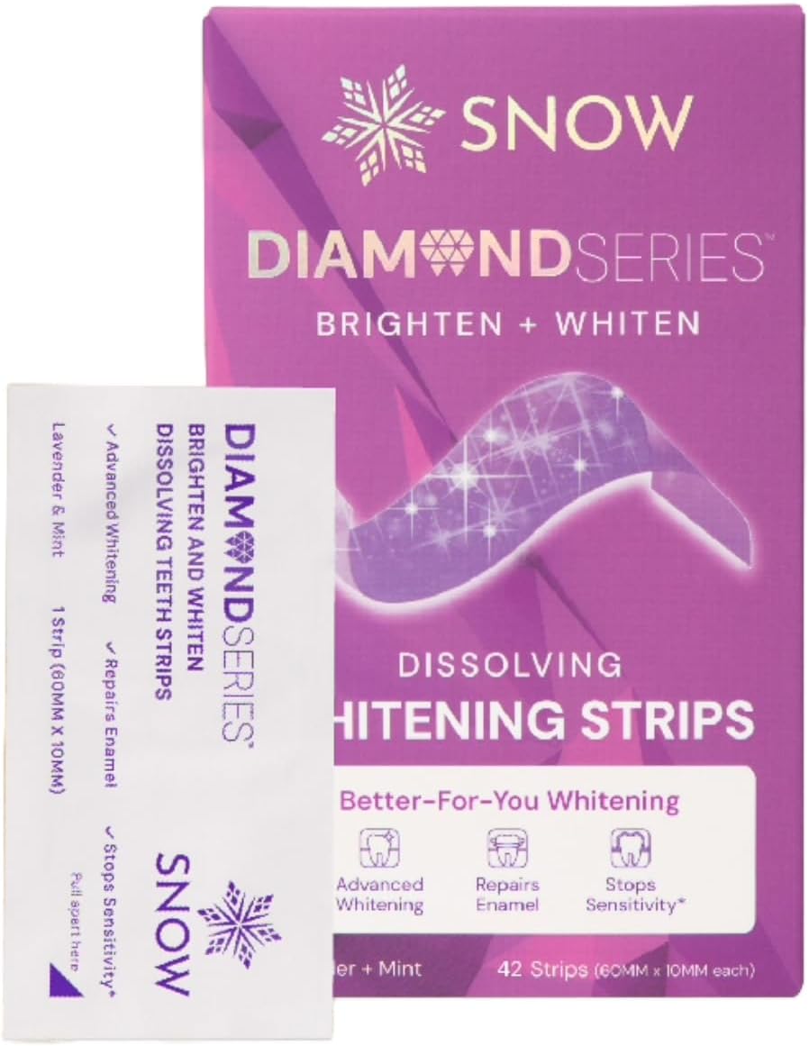 Snow Diamond Series Purple Whitening Strips - Dissolving Teeth Whitening Strips for Sensitive Teeth, Instant Brightening with Hydroxyapatite, Color-Correcting Purple Formula, 42 Count