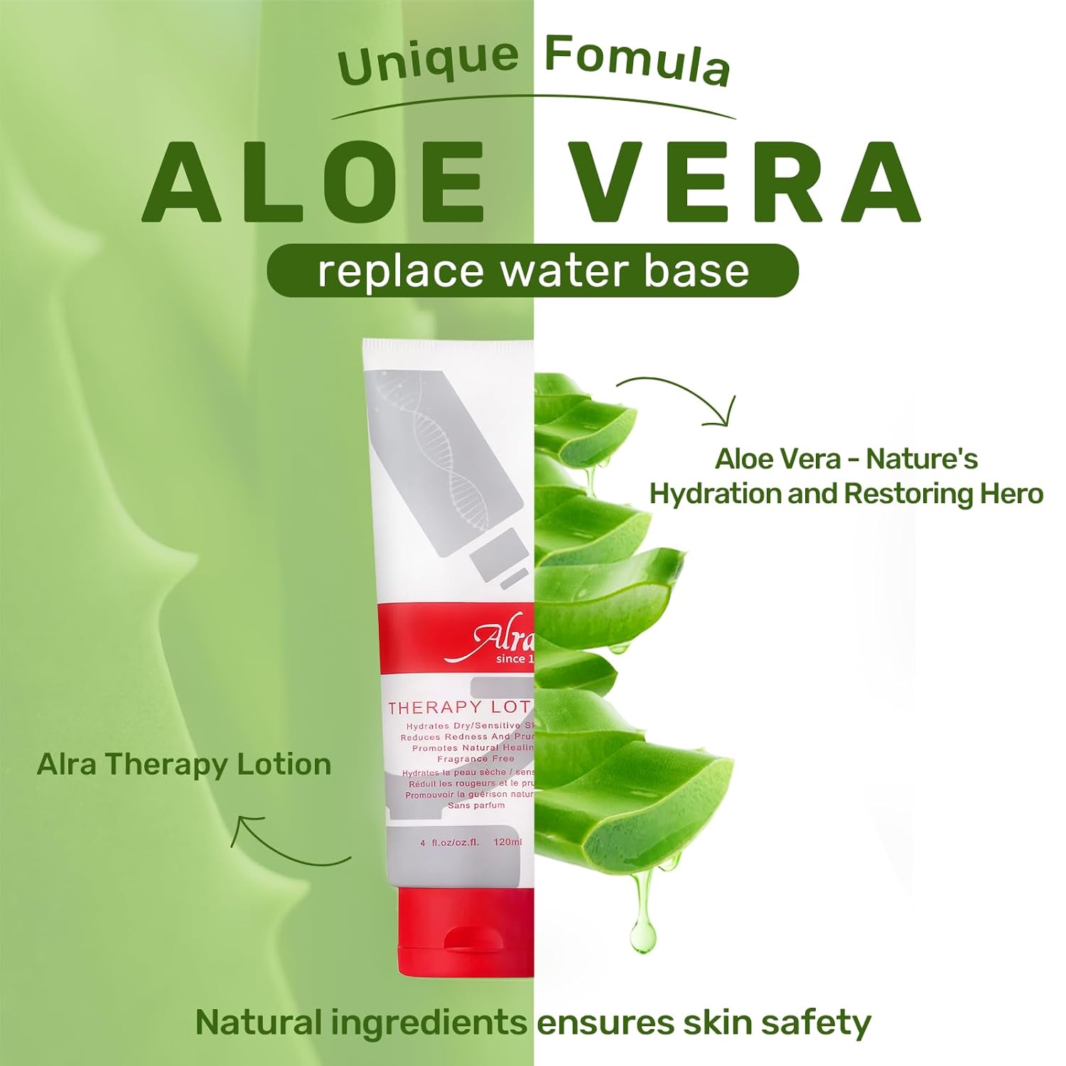 Alra Lotion for Extremely Dry Skin, Face, Hands & Body Cream Moisturizer with Aloe Vera Gel + Lanolin Oil + VE, Itch Relief, After Sun Lotion with Hydrate, Soothe, Cool Benefits, Fragrance free, 4 oz - Image 2