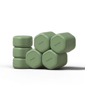 Cadence Travel Containers - Daily Routine Capsule Set - Magnetic Containers with Lids,4 Flex Mediums (1.32oz) & 3 Flex Smalls (0.56oz) - Shampoo, Conditioner, Body Wash, Pills, & More - Eucalyptus