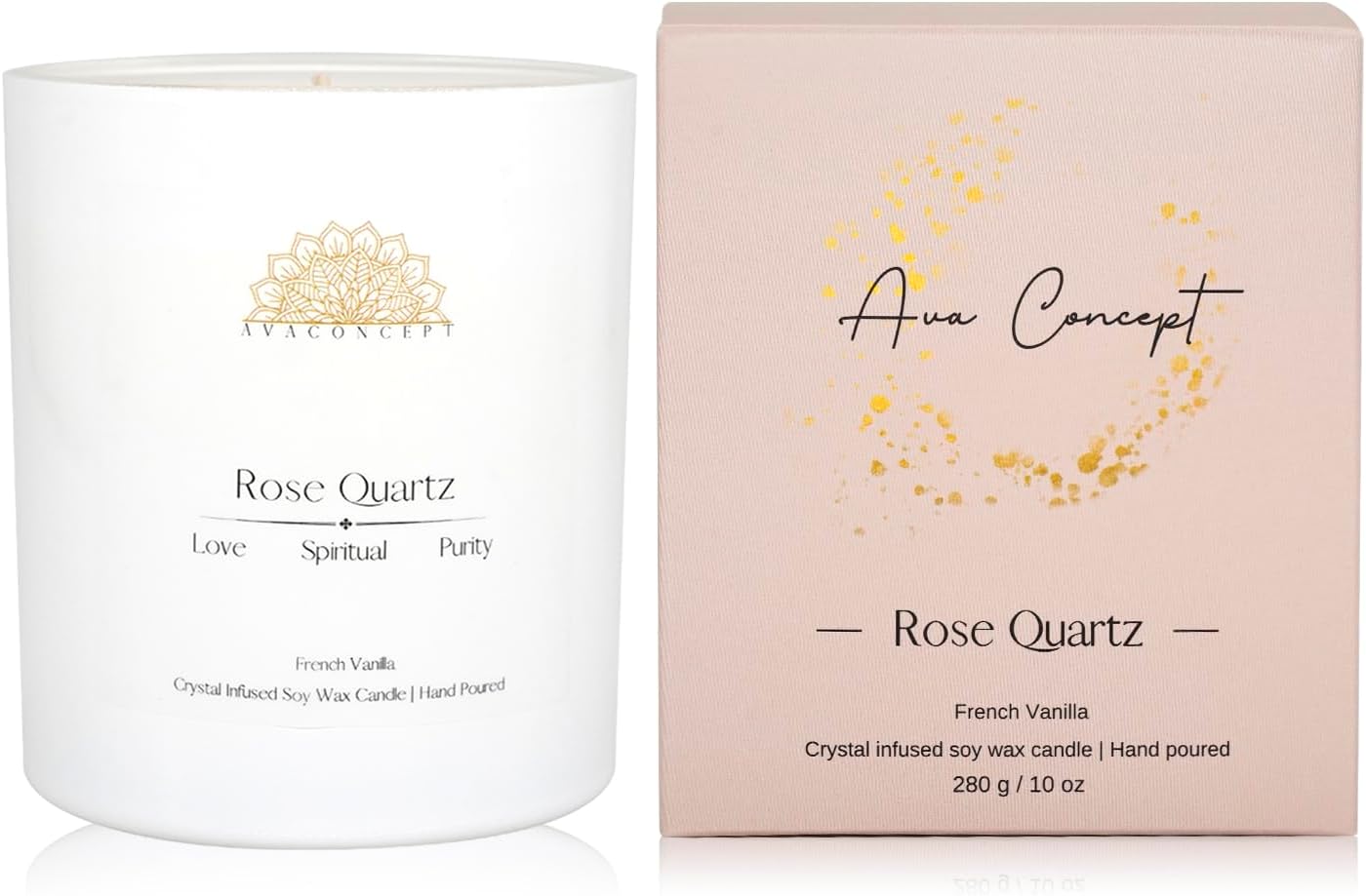 Healing Crystal Candle, French Vanilla Scented Rose Quartz Candle in 10 oz Jar - Natural Crystal for Love and Healing - Elegant Home Decor and Gift Idea - Image 2