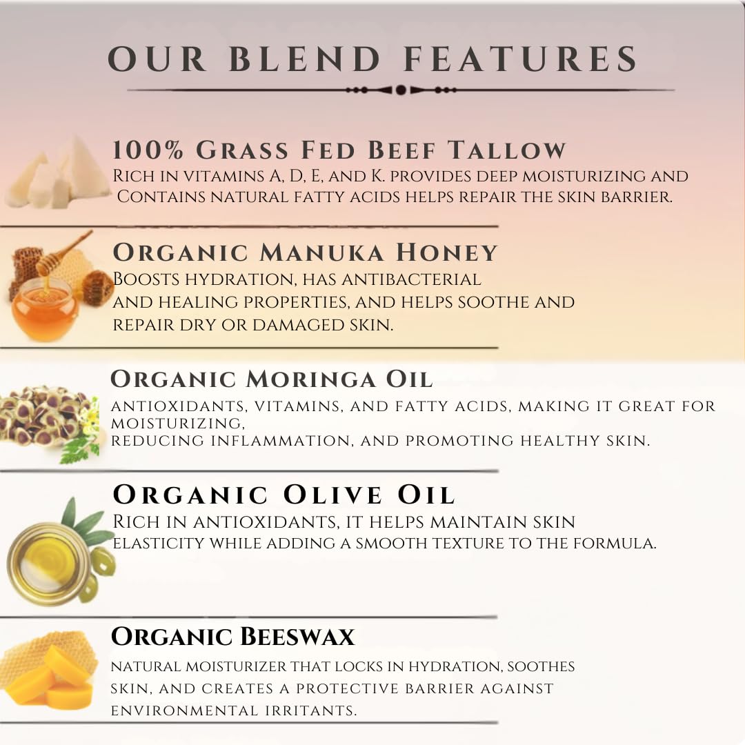 100% Grass-Fed Beef Tallow Balm, Manuka Honey MGO 263+, Organic Beeswax & Olive Oil, Beef Tallow for skin,Handmade Moisturizer for Dry Skin, Eczema Relief, & Healing Skin(2oz) - Image 7