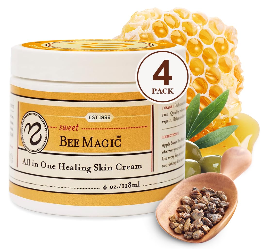 Sweet Bee Naturals - Organic Certified All-in-One Balm & Ointment for Face & Body, Multipurpose Moisturizer for Dryness, & Irritation, Bee Magic Skin Care Essentials - 4 Jars (4oz Each, 16oz Total)