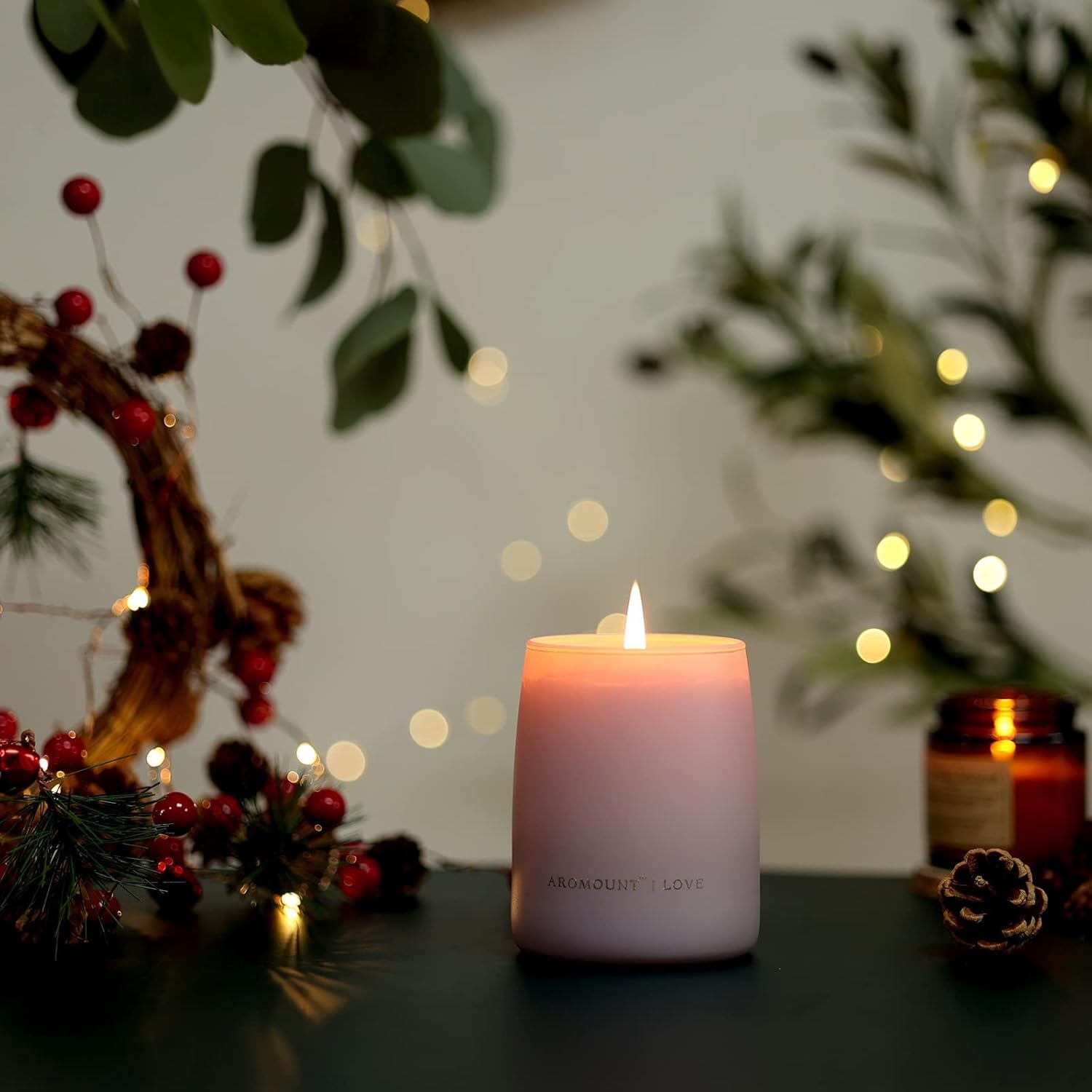 10oz Cranberry Rose Scented Soy Wax Candle with Rose Quartz Crystal 55 Hour Burn Time - Image 6