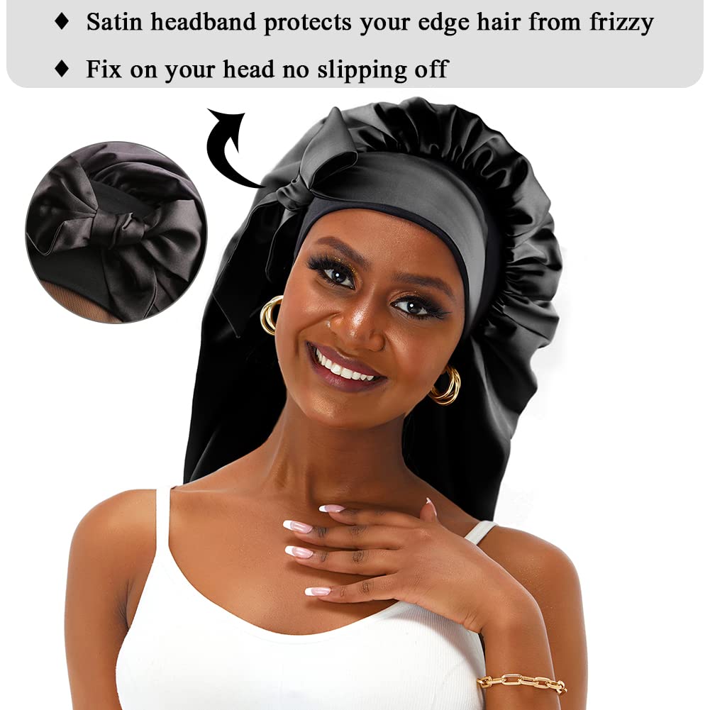 XL Double-Layer Satin Bonnet with Adjustable Tie Band for Long Hair Protection - Image 6