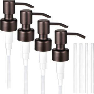 4PC Soap Dispenser Lids - 304 Stainless Steel Replacement Pump with Waterproof Label Stickers 8 Pack Tubes Fit 28/400 Thread Neck Bottles,for Dish Soap, Lotions, Conditioner,Shampoo(Bronze)