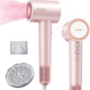Hair Dryer, 160,000 RPM High-Speed Ionic Blow Dryer for Fast Drying, Professional Lightweight Hairdryer with Diffuser, Magnetic Nozzle, 4 Temps & 2 Speeds, Low Noise for Travel & Home - Pink