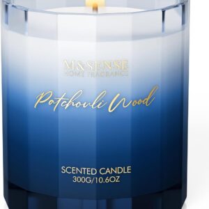 M&SENSE Patchouli Wood Scented Candle - 10.6oz Natural Soy Wax 60-Hour Long Lasting Burn Time Non Toxic Strong Woody Scented Candle for Home Decor & Housewarming Gifts
