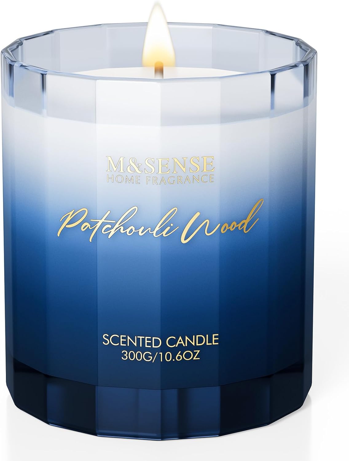M&SENSE Patchouli Wood Scented Candle - 10.6oz Natural Soy Wax 60-Hour Long Lasting Burn Time Non Toxic Strong Woody Scented Candle for Home Decor & Housewarming Gifts