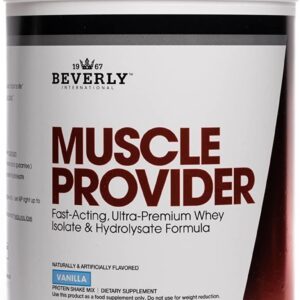 Beverly International Muscle Provider, 30 Servings, Vanilla. Super-Fast-Absorbing Whey Protein Powder for Recovery, Lean Muscle. Fills Your Muscles, not Your Stomach. Tastes Like Ice Cream