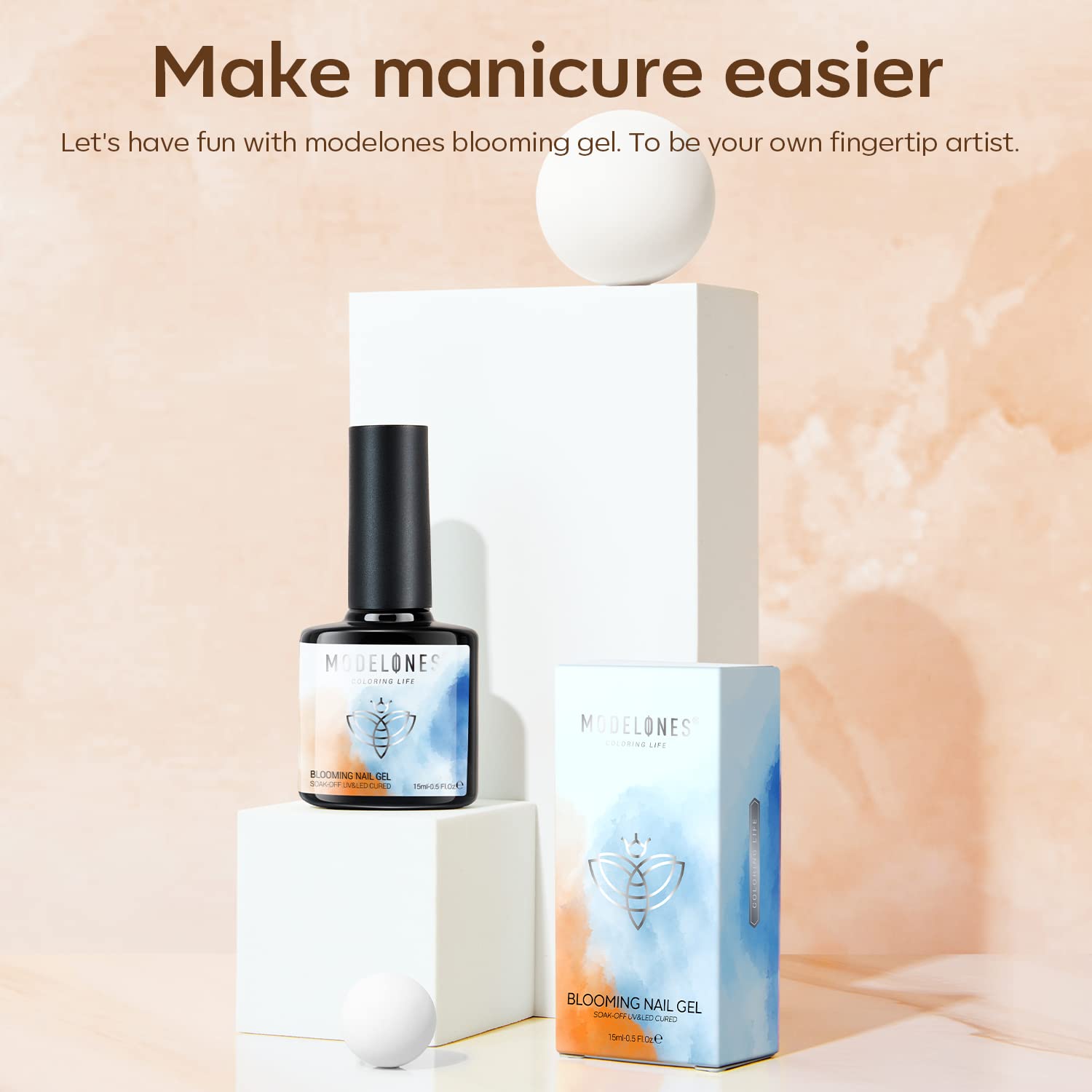 modelones Blooming Gel Nail Polish with 5Pcs Nail Art Brushes, 15ml Clear Marble Nail Design Kit, Nail Art Accessories for Spreading Effects, Floral Print, Watercolor Design - Image 2