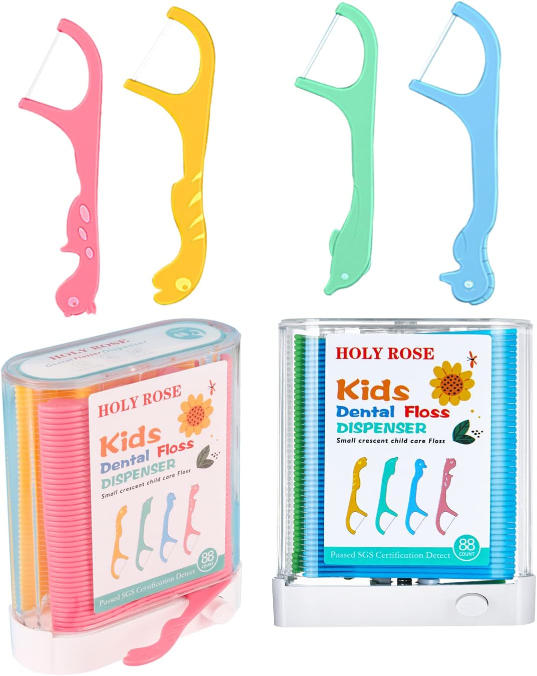 Kids Professional Dental Floss Picks Holy Rose Dental Flossers Dispenser 2Box Suitable for Teenagers,Children,Girls,BoysăUnflavored Floss Sticks,Neat,Hygienic