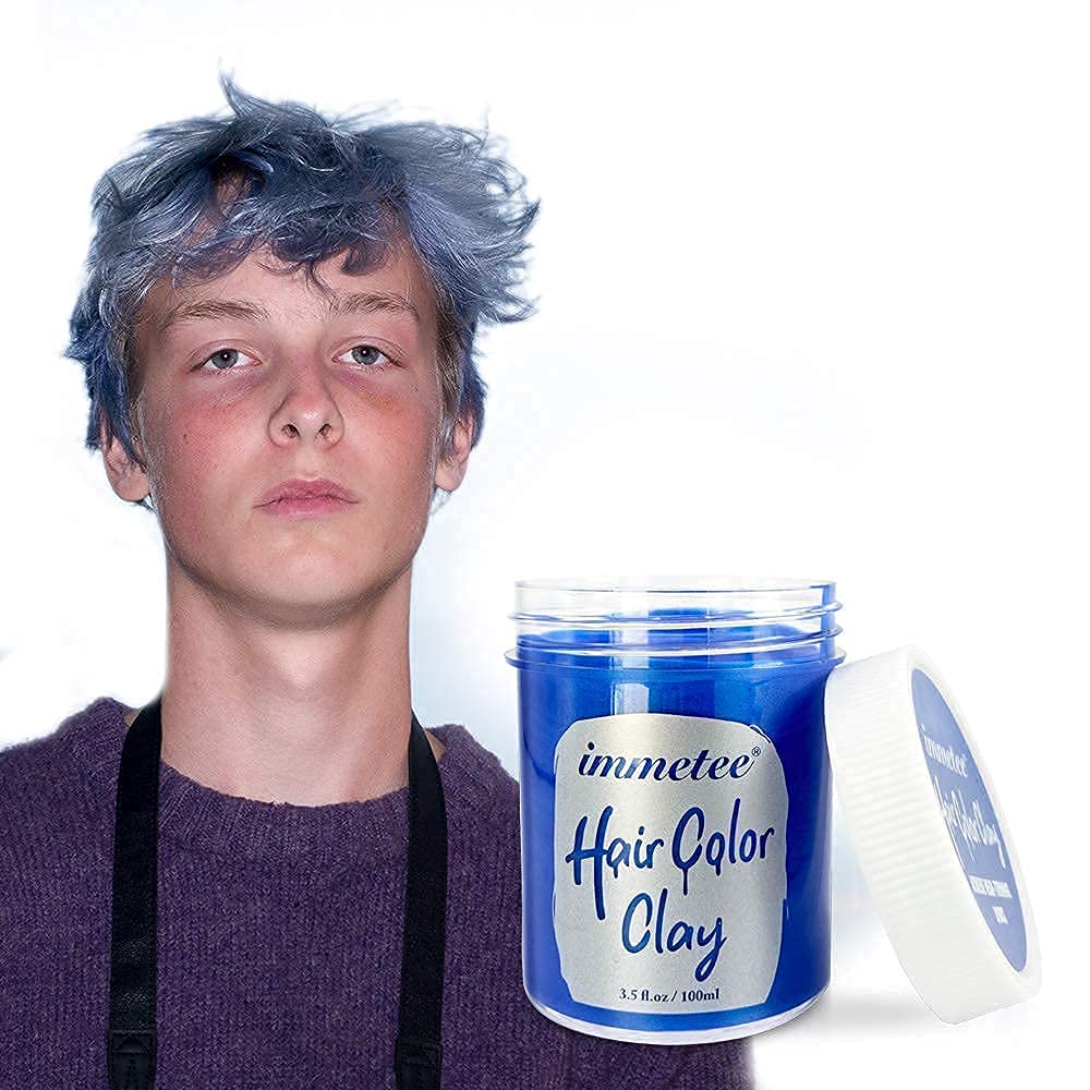 immetee Hair Color Wax, Temporary Hair Color Wax, Temporary Hair Tinting Gifts for Children Girls, Washable, for Christmas, Party, Cosplay, Birthday, 100g (Blue)