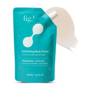 Fig.1 Exfoliating Body Scrub, Brightening Polish for Rough & Dead Skin, Keratosis Pilaris, Strawberry Skin, Volcanic Pumice, Glycerin, Eucalyptus Fragrance, Skin Exfoliator, Body Wash Scrub, 200 ml