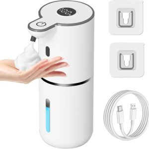 Automatic Foaming Soap Dispenser Touchless, USB Rechargeable Smart Hand Soap Dispenser, 6-Level Adjustable, 12.8oz/380mL Wall Mount for Bathroom Kitchen Dish Soap