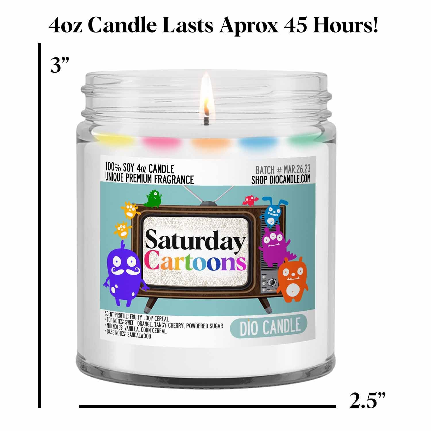 Saturday Cartoons Cereal Candle - Smells Like Fruity Loop Cereal - 100% Naturally Vegan Soy and Premium Fragrance | Great Gift | Recyclable Glass Jar | Handmade in Denver, Colorado (4oz Glass Jar) - Image 2