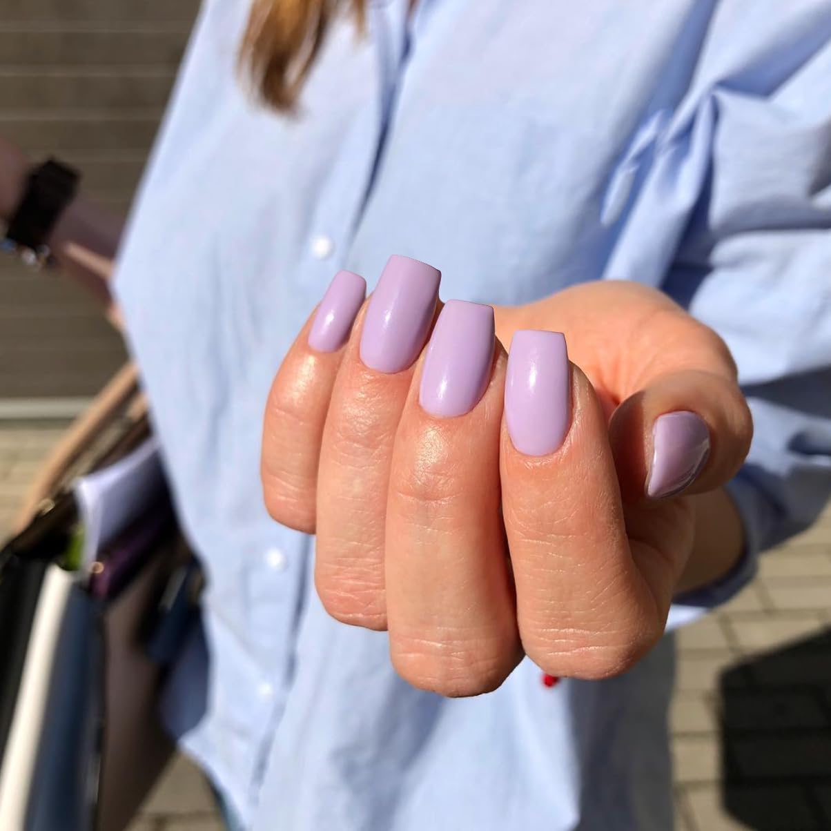 KQueenest Purple Press on Nails - 24 Pcs Set, Short Medium Square Coffin Acrylic Nails, Reusable False Nails for Women - Image 3