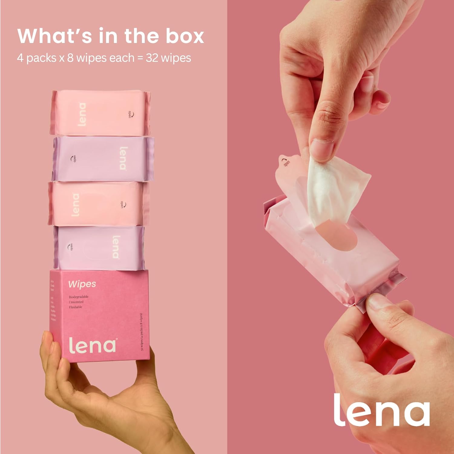 Lena Menstrual Cup & Disc Cleansing Wipes - Travel Essentials for Women & Girls - pH Balanced, Unscented Feminine Wipes for Periods & Intimate Care - Discreet & Travel Friendly - 32 Count - Image 2