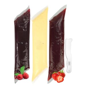 Pastry Filling Variety 3 Pack – Bavarian Cream, Red Raspberry, Strawberry – 2 lb Squeeze Bags with ZESTI Spatula Knife – Kosher Filling for Pies, Pastries & Cakes – Home & Bakery Use
