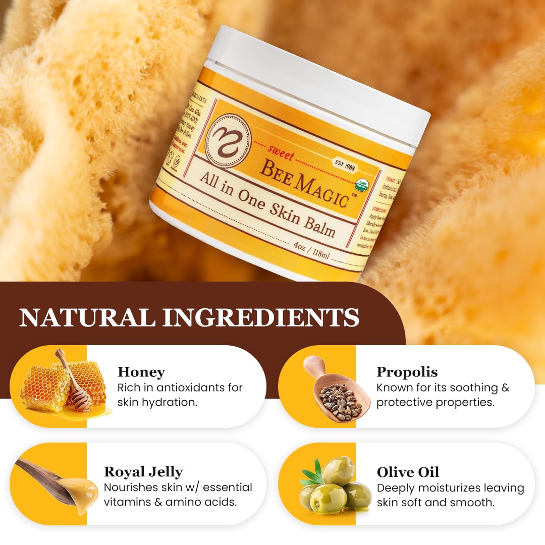 Sweet Bee Naturals Organic Face and Body Balm Ointment Set 4 x 4oz Jars - Image 2