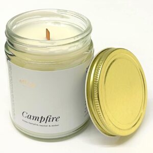 7oz Jar Candle Notes: Campfire, Leather & Amber Wooden Wick Scented Candle (Campfire)