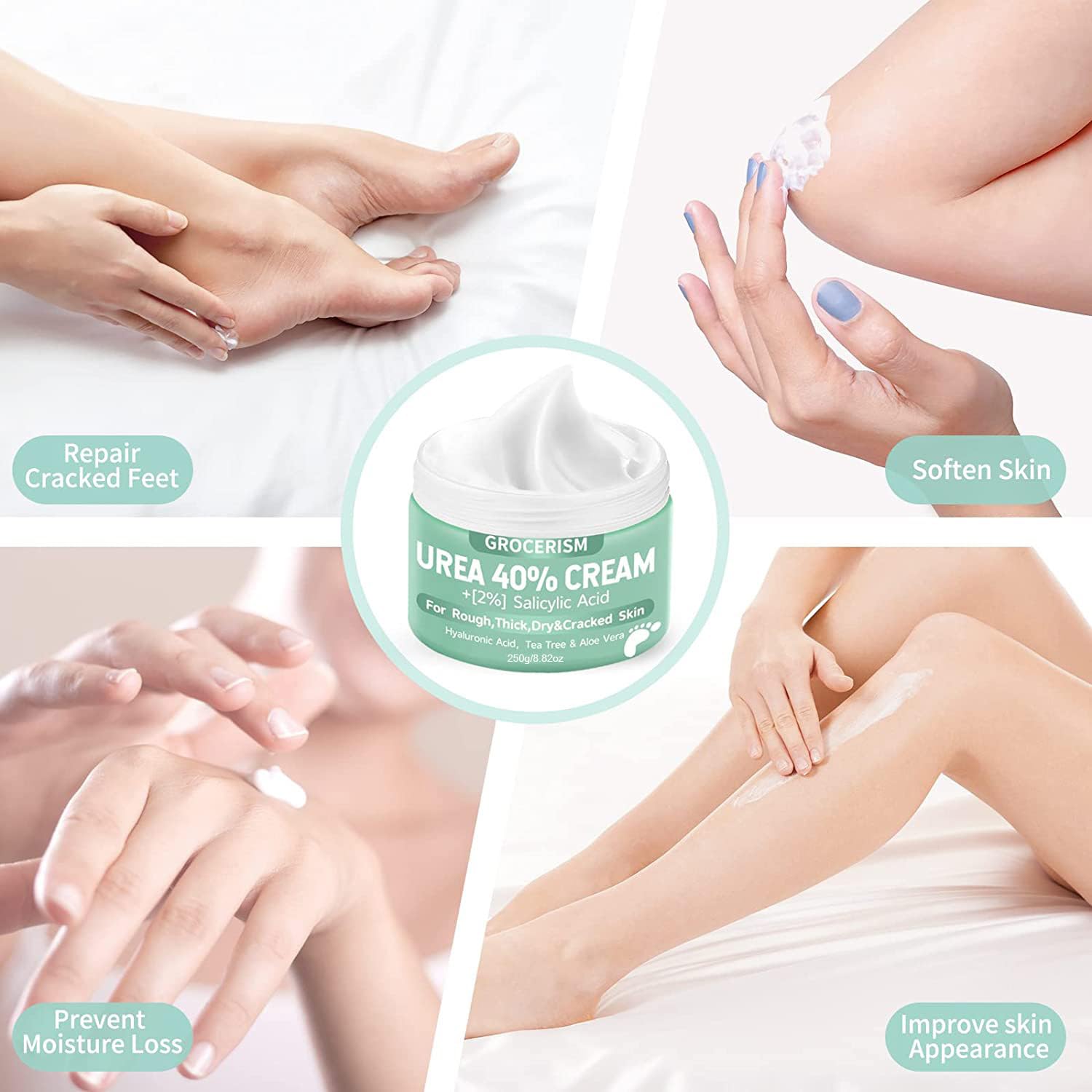Urea Cream 40 Percent For Feet Plus 2% Salicylic Acid 8.82 oz || Foot Cream and Hand Cream Maximum Strength with Hyaluronic Acid, Tea Tree,and Aloe Vera for Deep Moisturizes, Callus Remover and Soften - Image 5
