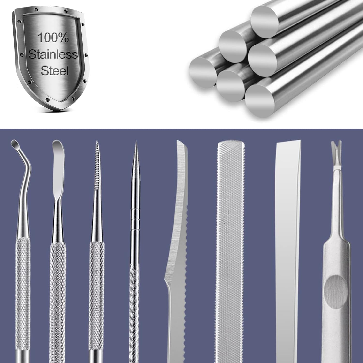 10PCS Stainless Steel Ingrown Toenail Removal Kit Professional Manicure Pedicure Tool Set with File Lifters - Image 2