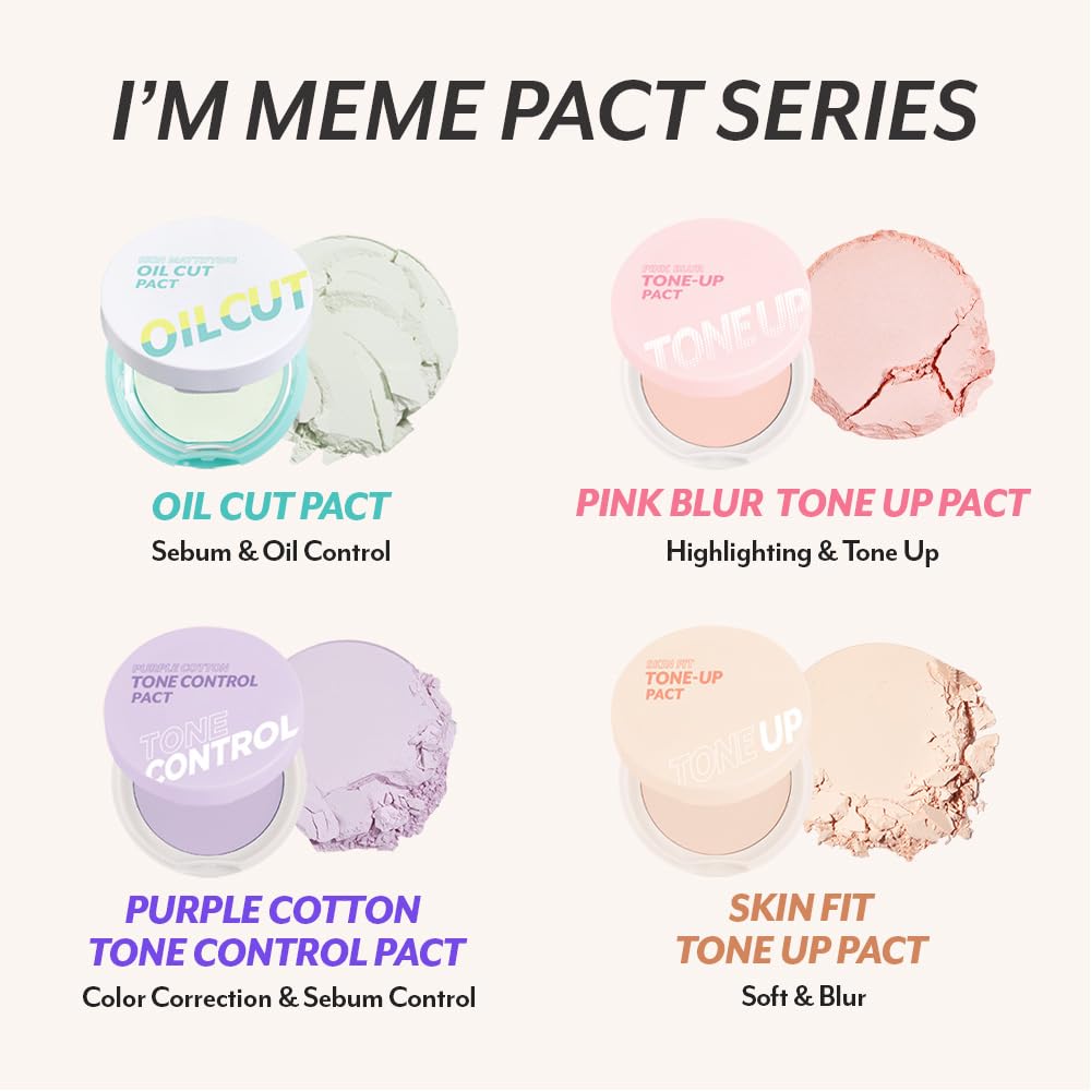 I'M MEME Compact - Tone-up Pact | Korean Pressed Setting Powder for Pink Blur Effect, with Calamine, Makeup Powder Foundation, Translucent Compact, Finishing Powder, Oil Control Face Powder, 0.35 Oz - Image 9
