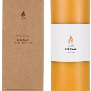 3"x 9" Large Beeswax Pillar Candle, Made of Pure Natural Beeswax, with Ultra Long Burning Time and Low Allergenicity-Raw,124H