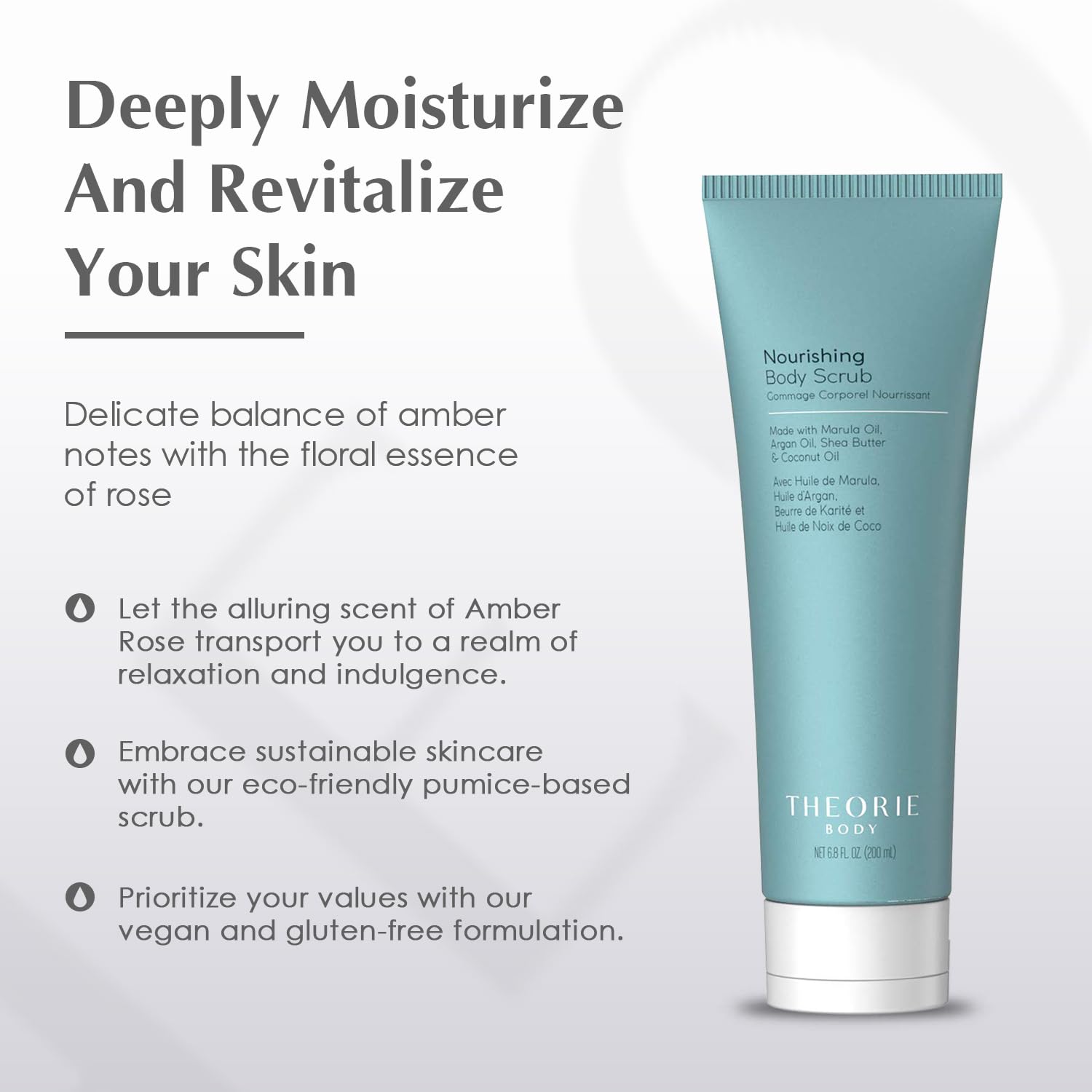 Theorie Nourishing Exfoliating Body Scrub 200mL Tube with Marula, Argan, Coconut Oil, Shea Butter, Vegan, Cruelty Free - Image 5
