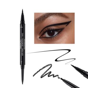UCANBE Black Eyeliner Pencil, Dual Ended Liquid Eye liner + Gel Eyeliner 2 in 1, Highly Pigmented & Quick Drying, Waterproof & Long Lasting Ultra-fine Tip Eye Makeup Pen