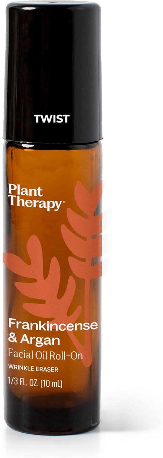 Plant Therapy Frankincense & Argan Facial Serum Roll-On 10 mL (1/3 oz) with Frankincense Essential Oil & Argan Oil to Smoothes Wrinkles & Improves Skin Elasticity, Face, Skin, & Nails