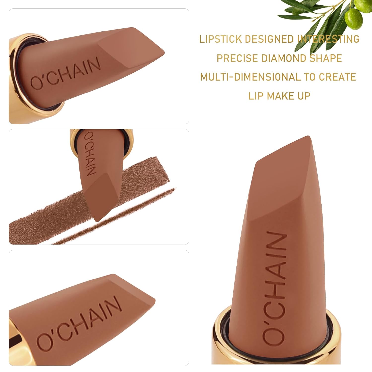O'CHAIN Nude Matte Lipstick, Long Lasting Full Coverage Non-Transfer Lipstick for Women Infused with Jojoba Oil and Vitamin E, Cruelty-Free & Vegan (03 MINX) 0.12 Oz - Image 4
