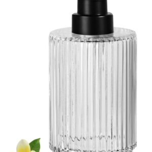 Glass Soap Dispenser with Pump, 11 fl oz Clear Hand Soap Dispensers for Bathroom, Ribbed Style Dish Soap Dispenser for Kitchen, Modern Refillable Liquid Soap Pump Bottle