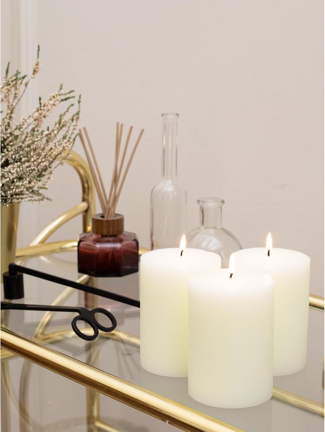 CANDWAX 3x4 inch Pillar Candles Set of 3 – Unscented Dripless Rustic Ivory Candles for Home Decor, Weddings, Table Settings - Image 5