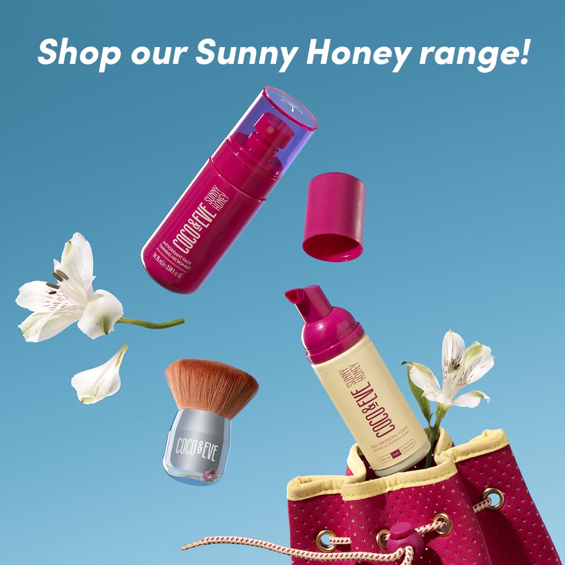Coco & Eve Sunny Honey Bali Bronzing Bundle Medium - Natural Sunless Tan Mousse, Applicator Mitt, Kabuki Brush - Image 8
