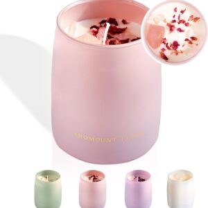 Cranberry Rose Scented Candle with Crystal Inside, Healing Rose Quartz Crystal Candle and Dried Flowers, 10oz Soy Wax 55 Hours Long Lasting Burn | Love