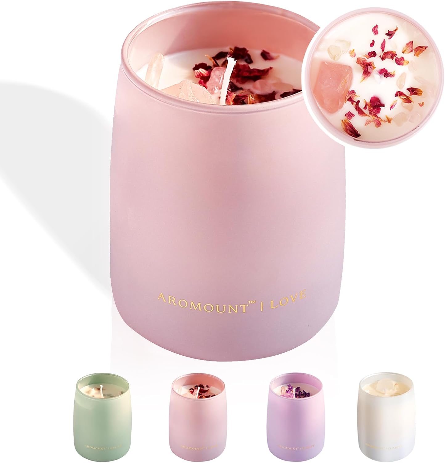 Cranberry Rose Scented Candle with Crystal Inside, Healing Rose Quartz Crystal Candle and Dried Flowers, 10oz Soy Wax 55 Hours Long Lasting Burn | Love
