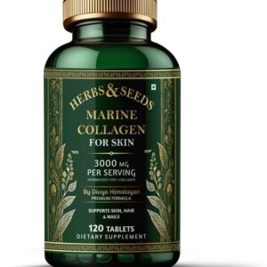 HERBS & SEEDS Marine Collagen Supplement Tablets Hydrolysed Collagen Peptides Supplement Enriched with Biotin Vitamin C Vitamin E for Hair Skin & Nails - 120 Tablets