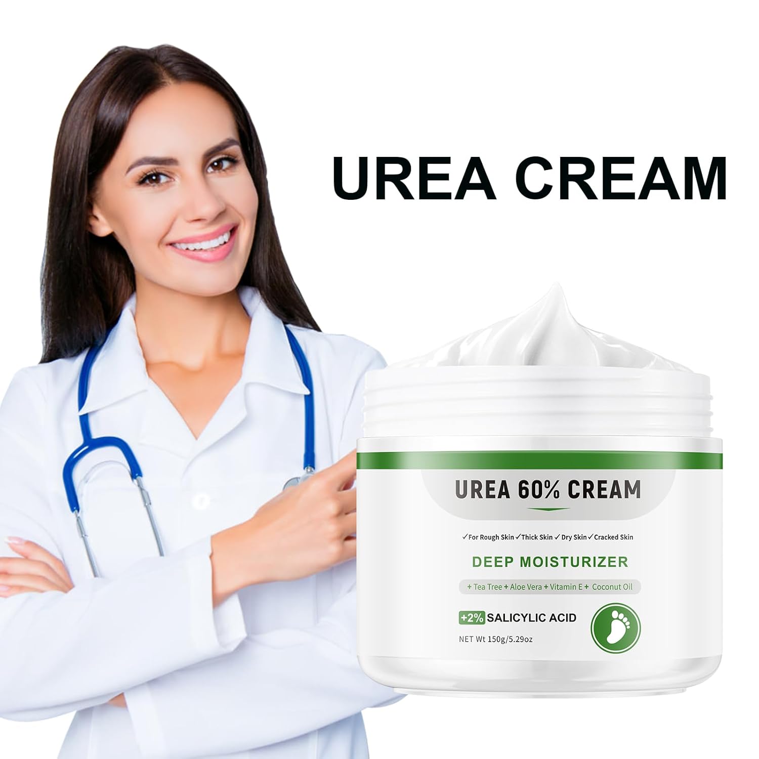 Urea Cream 60 Percent For Feet Maximum Strength Plus Salicylic Acid 2%, Tea Tree Foot Lotion For Dry Feetcracked Heels Treatment Athletes Foot Cream Intensive Repair Foot Moisturizer Care 5.29oz - Image 4