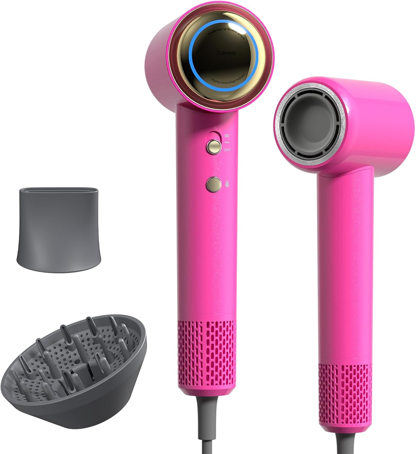 Tideway H11 Hair Dryer 110000 RPM Professional High-Speed, Rapid Drying Plasma Tech for Scalp Health, Lightweight Low Noise, Smart Temp Control,4 Temps Travel with Magnetic Nozzle&Diffuser (Pink)